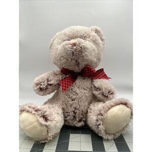 Hug Fun Teddy Bear 10" Frosted Cream Brown Red Bow Plush Stuffed Animal